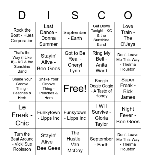 Disco Bingo Card