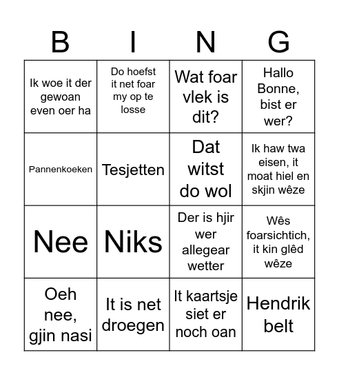 De grote Bonne en Bonny Bingo (BBB) Bingo Card