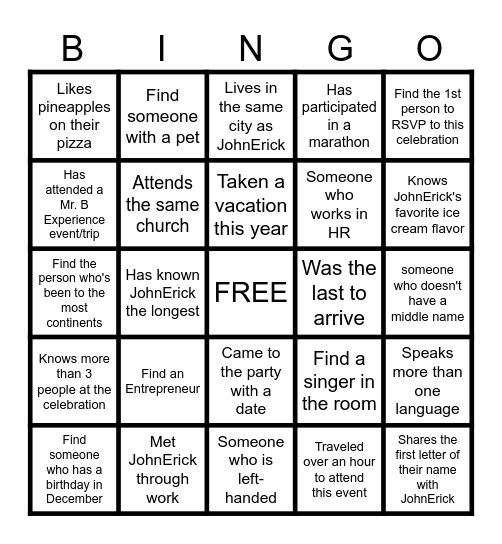 Mr. B's Bingo Card