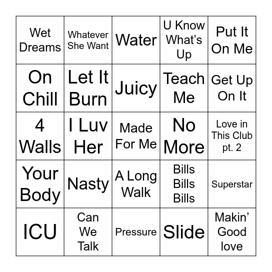 Trap Bingo R&B Bingo Card