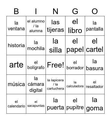 En La Escuela Bingo Card