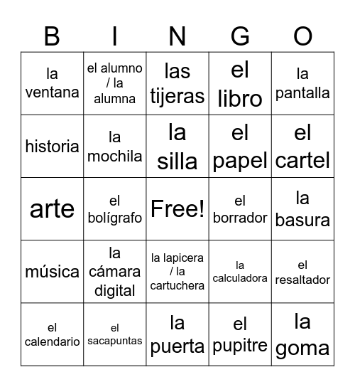 En La Escuela Bingo Card