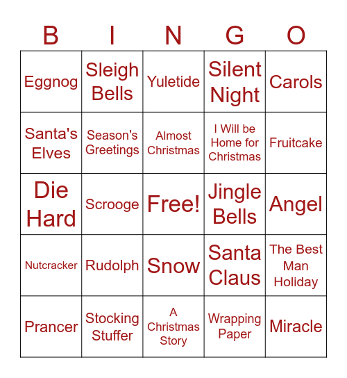 DHR Holiday Bingo Card