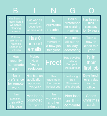 WiP X Dentons Networking - Find someone who... Bingo Card