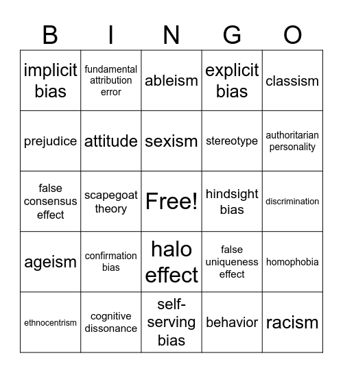 Duck Bias Bingo Card