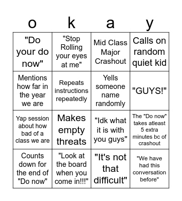 Mrs. Kerpsack Crashout BINGO Card