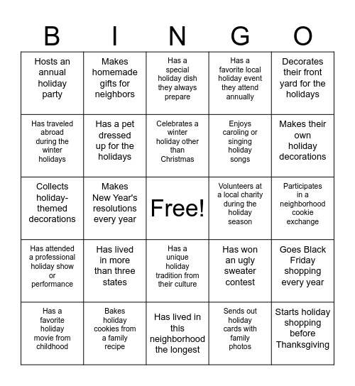 Holiday Bingo Card