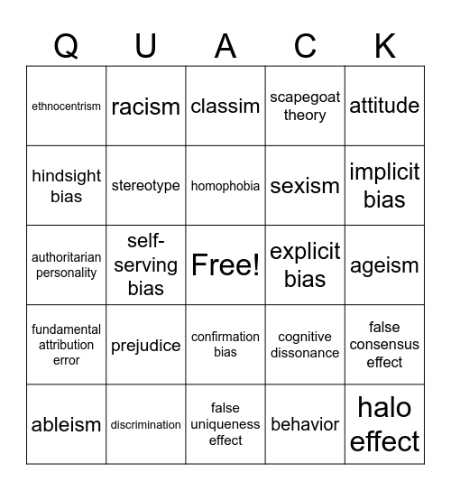 Duck Bias Bingo Card