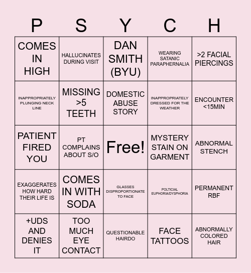 PSYCH-O 2: Electric Bugaloo Bingo Card