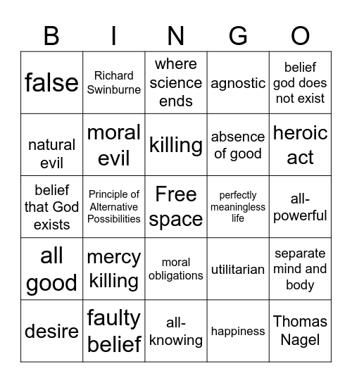 Philosophy bingo Card