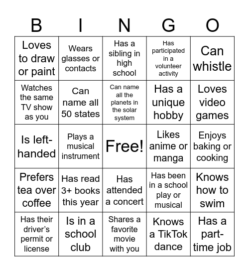Untitled Bingo Card