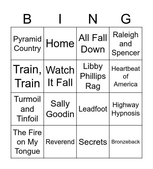 Billy Strings Memphis Bingo Card