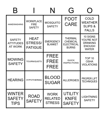 PARKS SAFETY MEETINGS Bingo Card