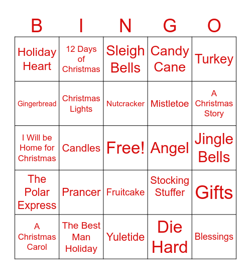 DHR Holiday Bingo Card