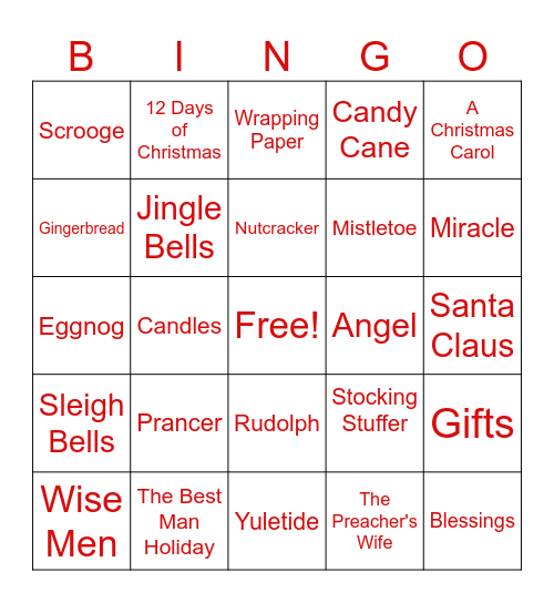 DHR Holiday Bingo Card