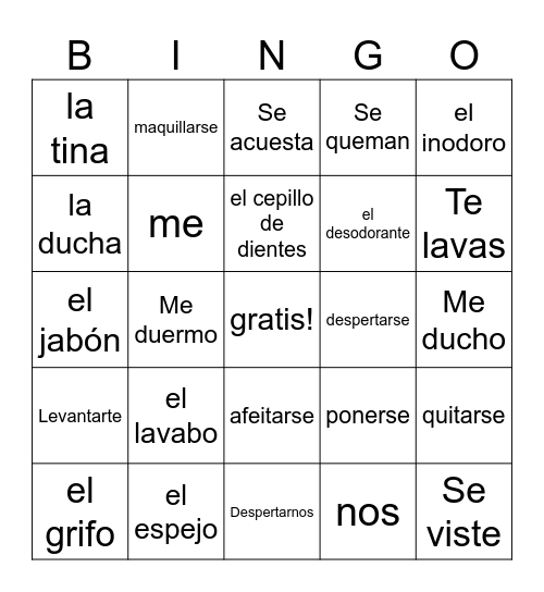Español 2 Unidad 2 Vivir en salud Bingo Card