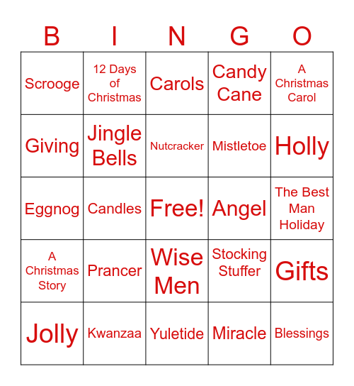 DHR Holiday Bingo Card