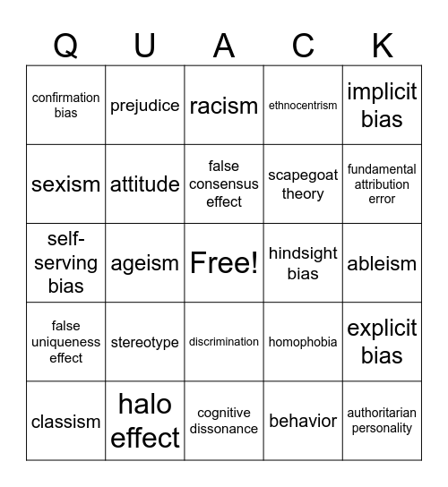 Duck Bias Bingo Card