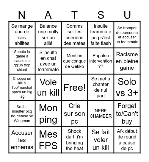 Natsugo Bingo Valoranto Bingo Card