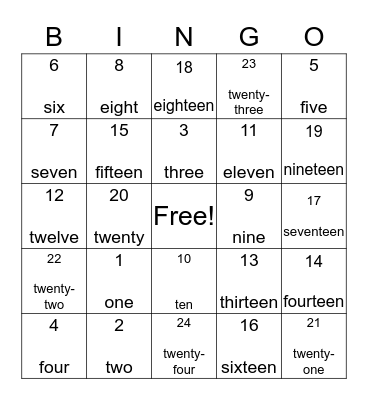 Number Bingo Card