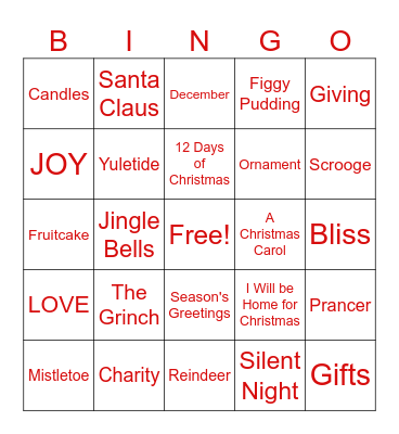DHR Holiday Bingo Card