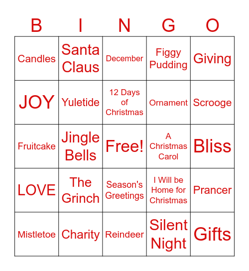 DHR Holiday Bingo Card