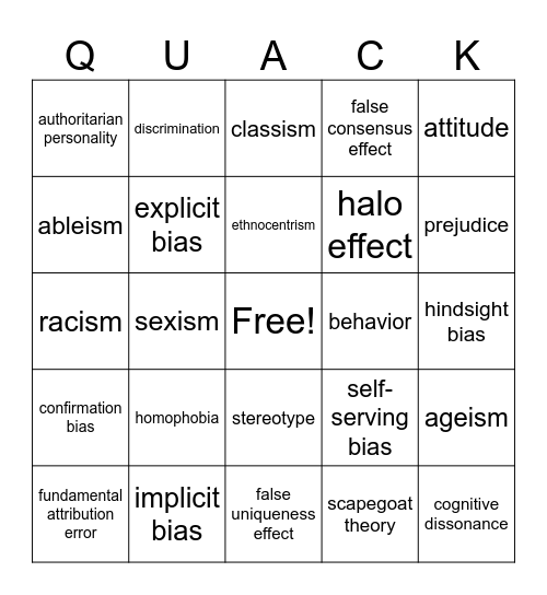 Duck Bias Bingo Card