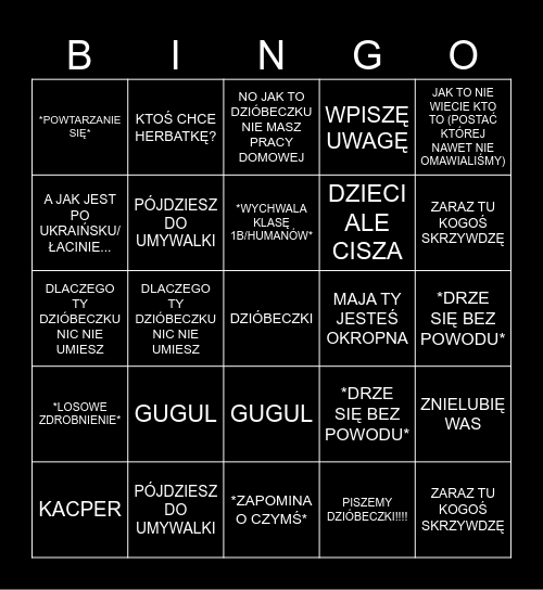 GRZELAK BINGO Card