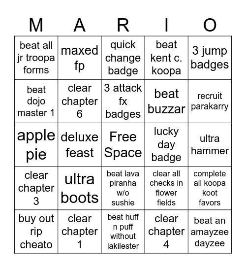 Paper Mario 64 Randomizer Bingo Card