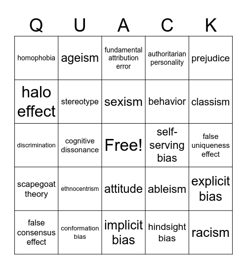 DUCK BIAS BINGO Card