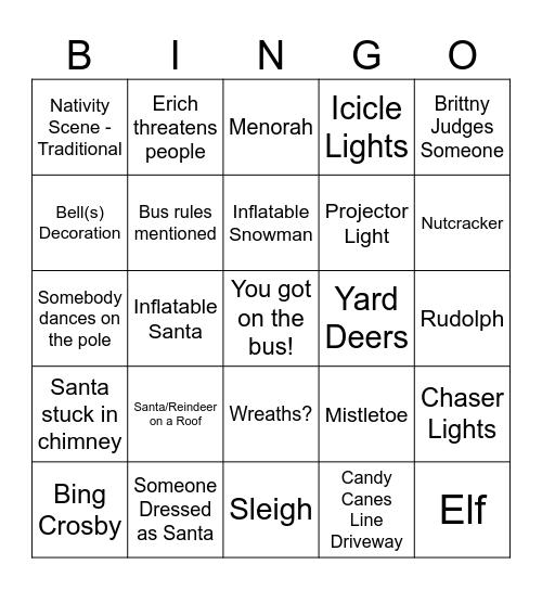 Holiday Light Bingo Card