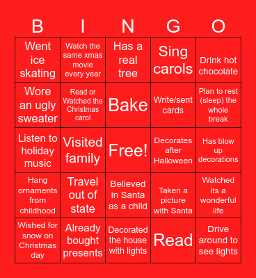 Winter Break BINGO Card