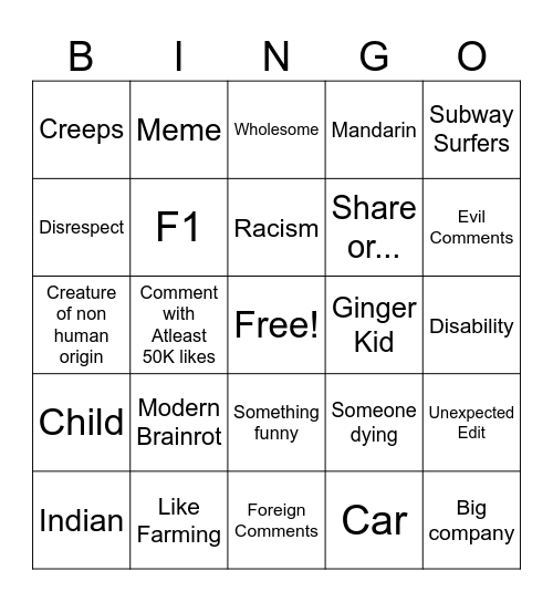 Untitled Bingo Card