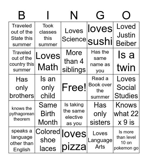 Untitled Bingo Card