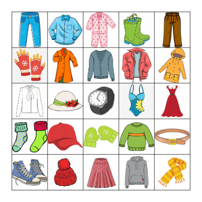Vêtements (2) Bingo Card