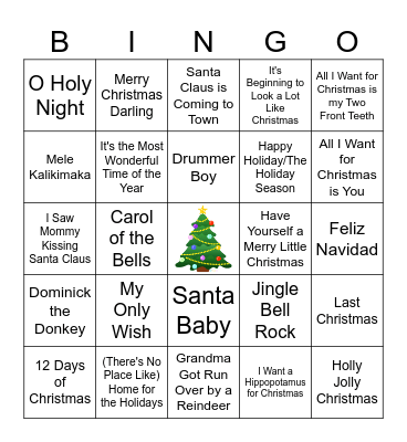 Christmas Music Bingo Card