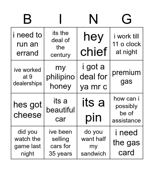 Untitled Bingo Card