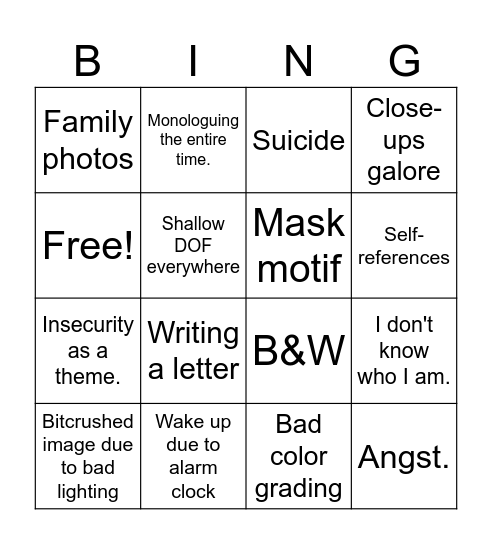 Student Self-portrait Bingo Card