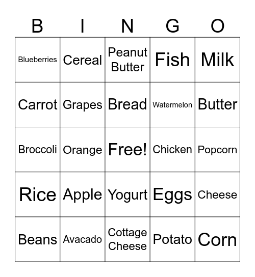 MyPlate Bingo Card