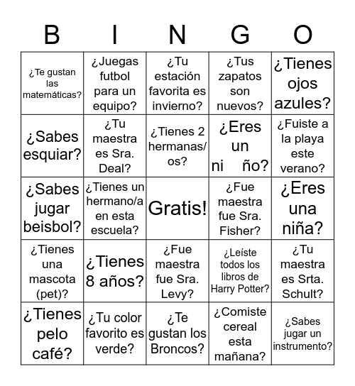 Preguntas en español Bingo Card