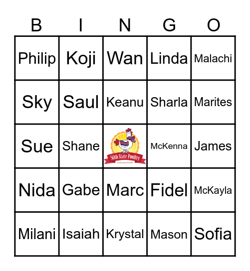 50th State Poultry BINGO Card