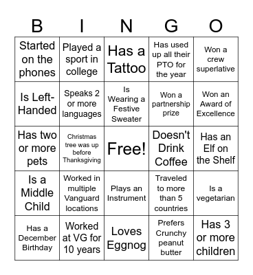 A&W Bingo Card
