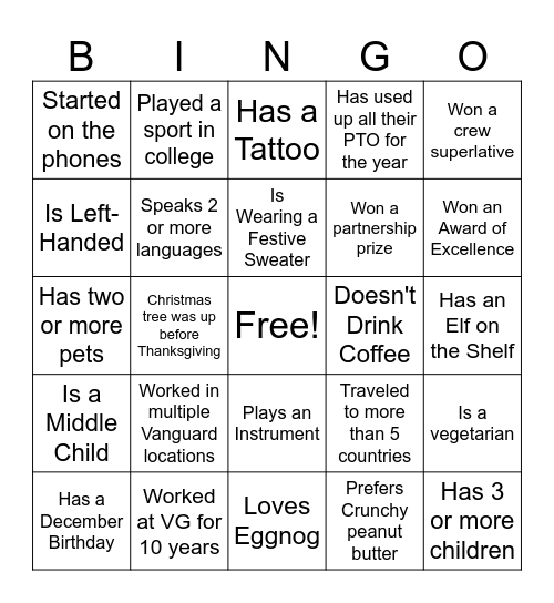 A&W Bingo Card