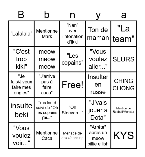 Claire Bingo Card