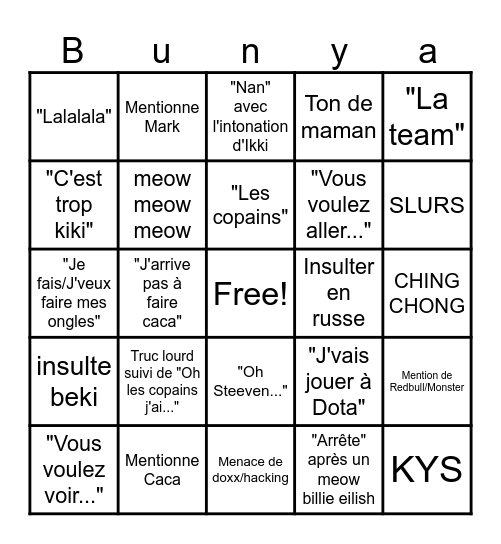 Claire Bingo Card