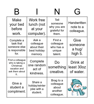 Winter/ Holiday BINGO Blackout Bingo Card