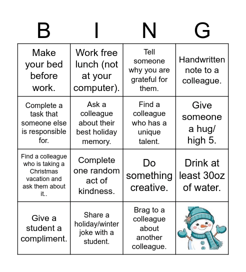 Winter/ Holiday BINGO Blackout Bingo Card