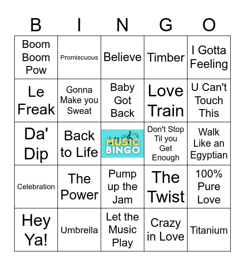 Dance Music Bingo Card