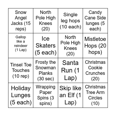 Christmas Fitness Bingo! Bingo Card