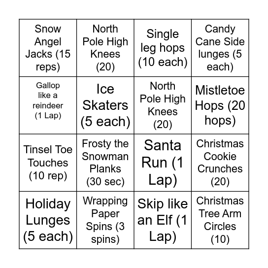 Christmas Fitness Bingo! Bingo Card